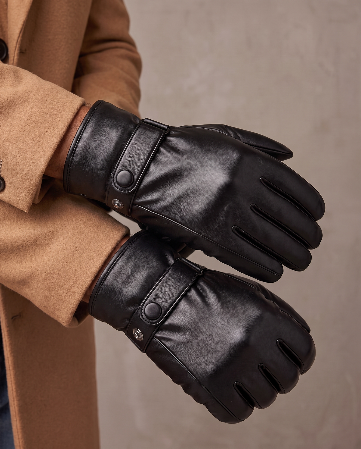 Guantes táctiles de piel sintética Gael - Puño liso