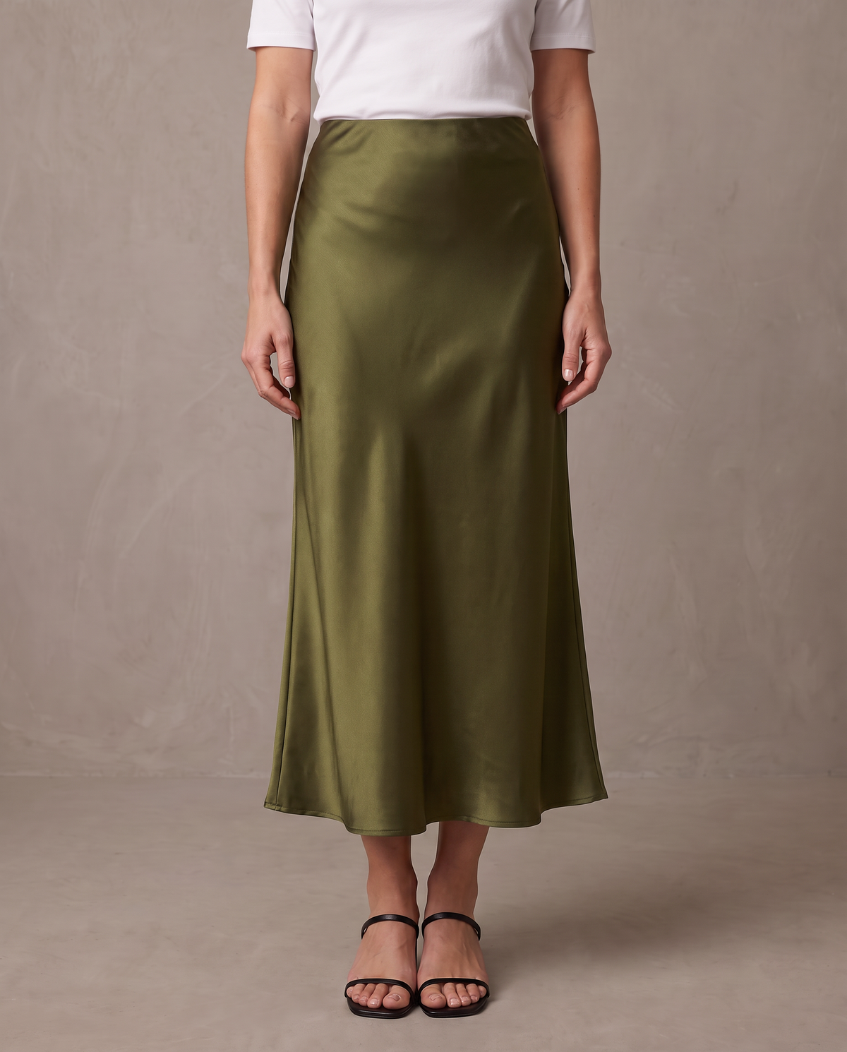 Falda midi de satén Bianca - Verde oliva