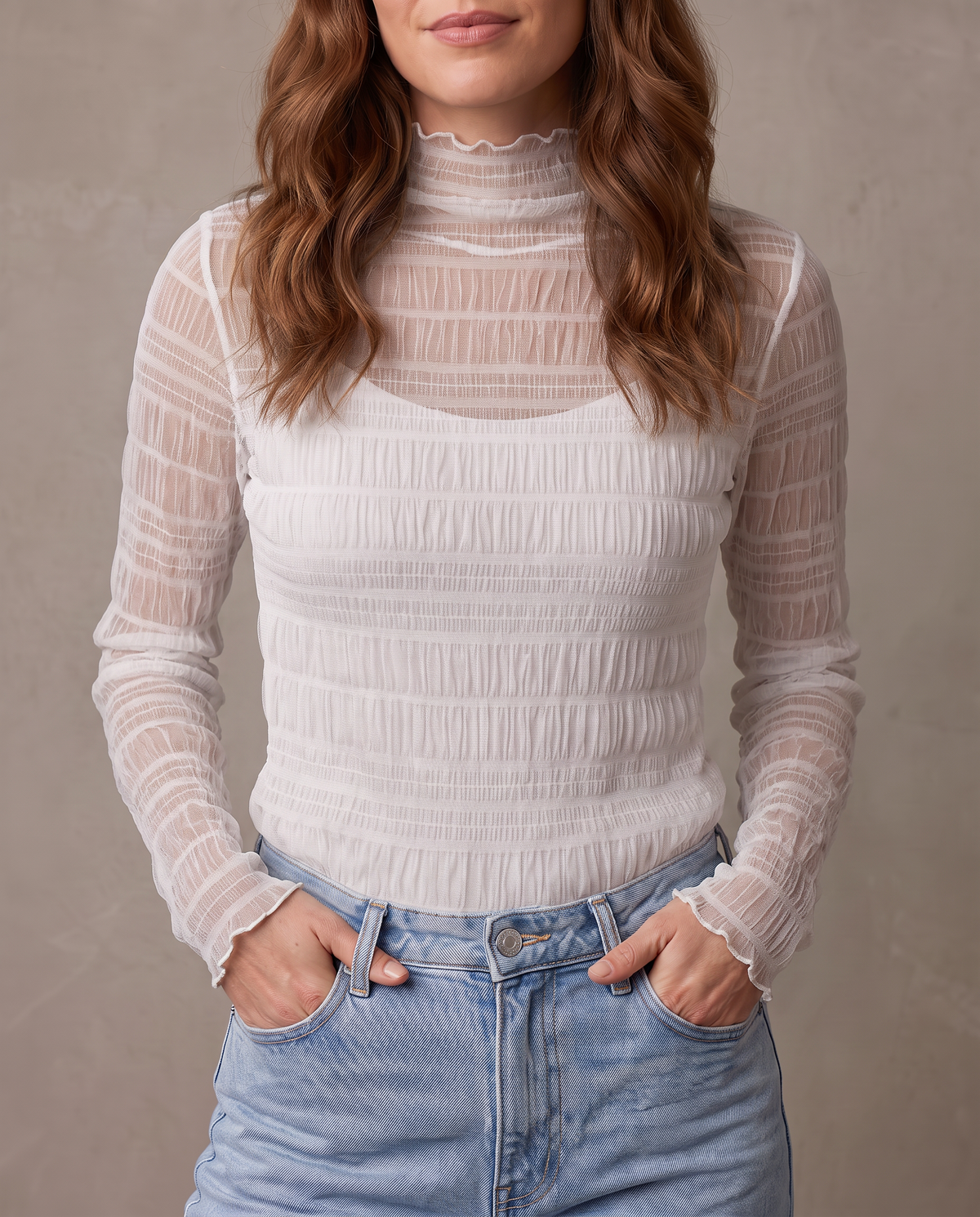 Top de tul fruncido Ariadna - Blanco