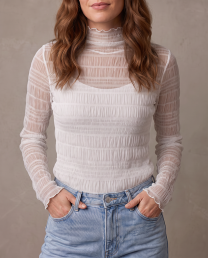 Top de tul fruncido Ariadna - Blanco