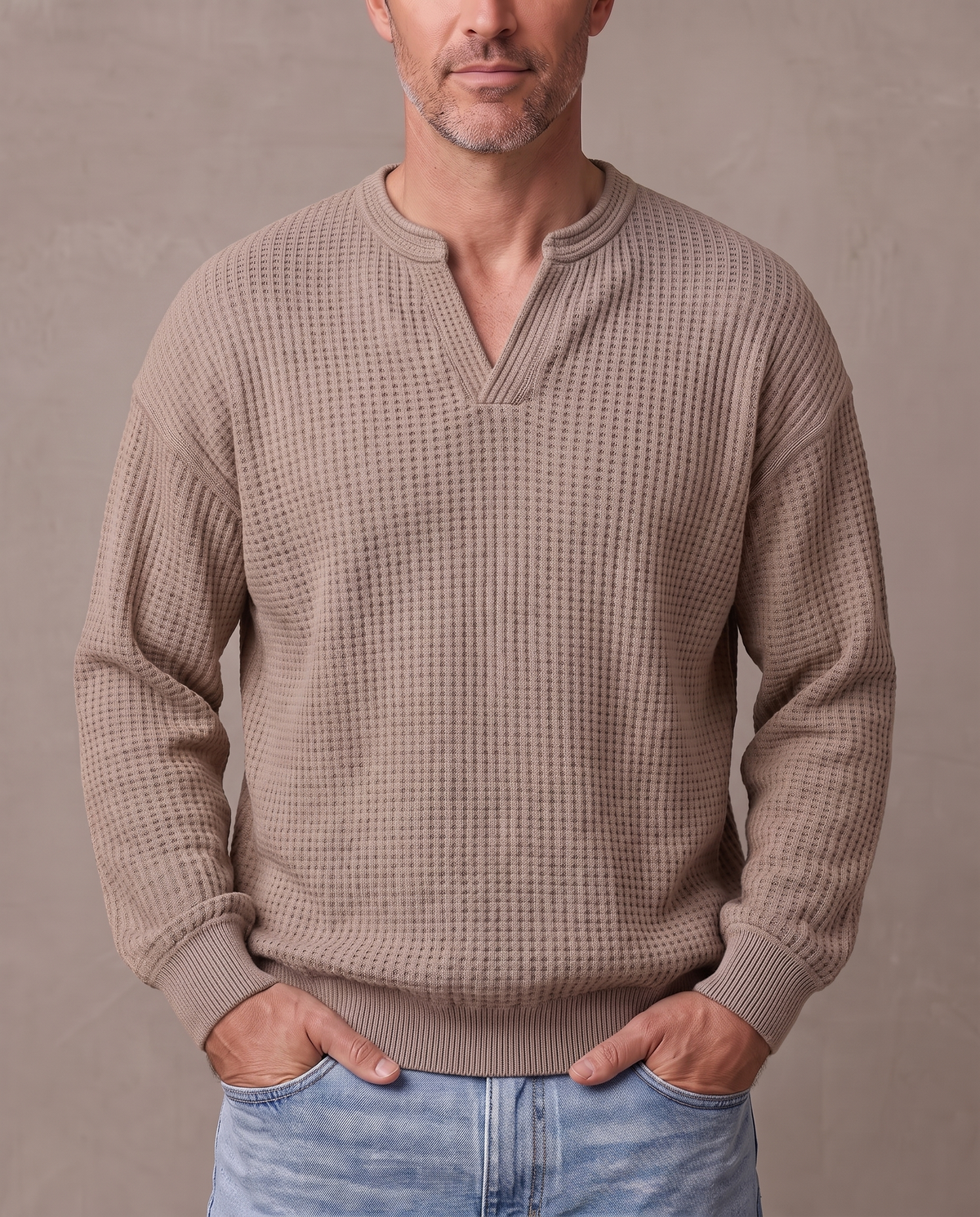 Jersey de gofre efecto capas Iker beige, tono incorrecto (antigua)