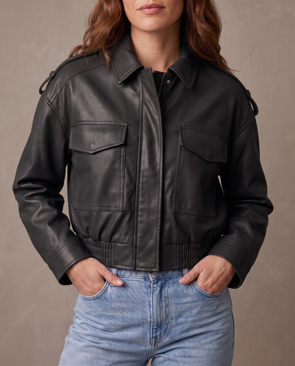 Cazadora corta efecto piel Kira - Negro