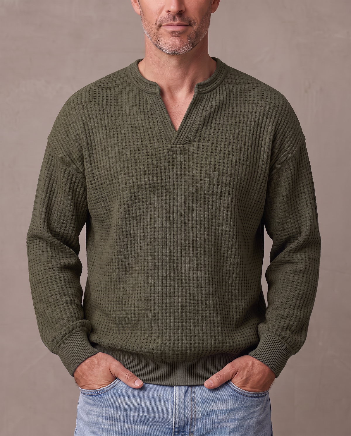 Jersey de gofre efecto capas Iker - Verde militar