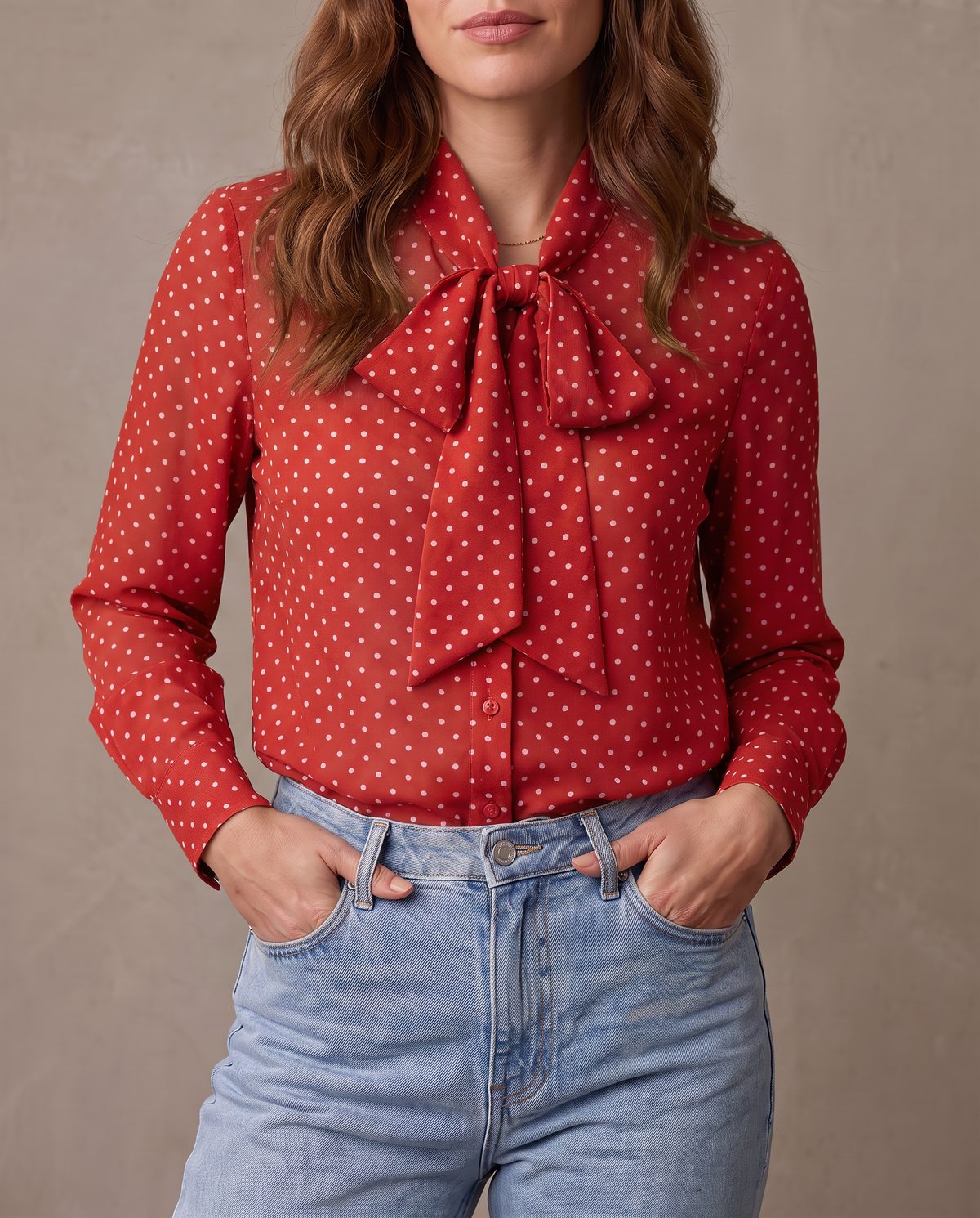 Blusa de lunares con lazo Vera - Rojo