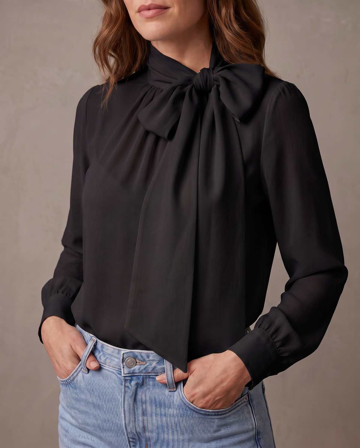 Blusa de gasa con lazo Sofía - Negro