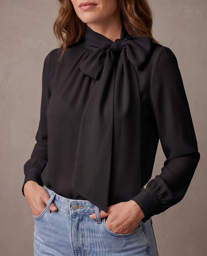 Blusa de gasa con lazo Sofía - Negro