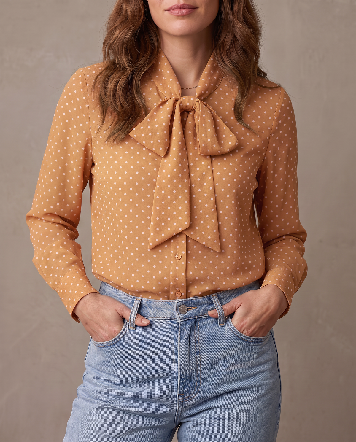 Blusa de lunares con lazo Vera - Albaricoque