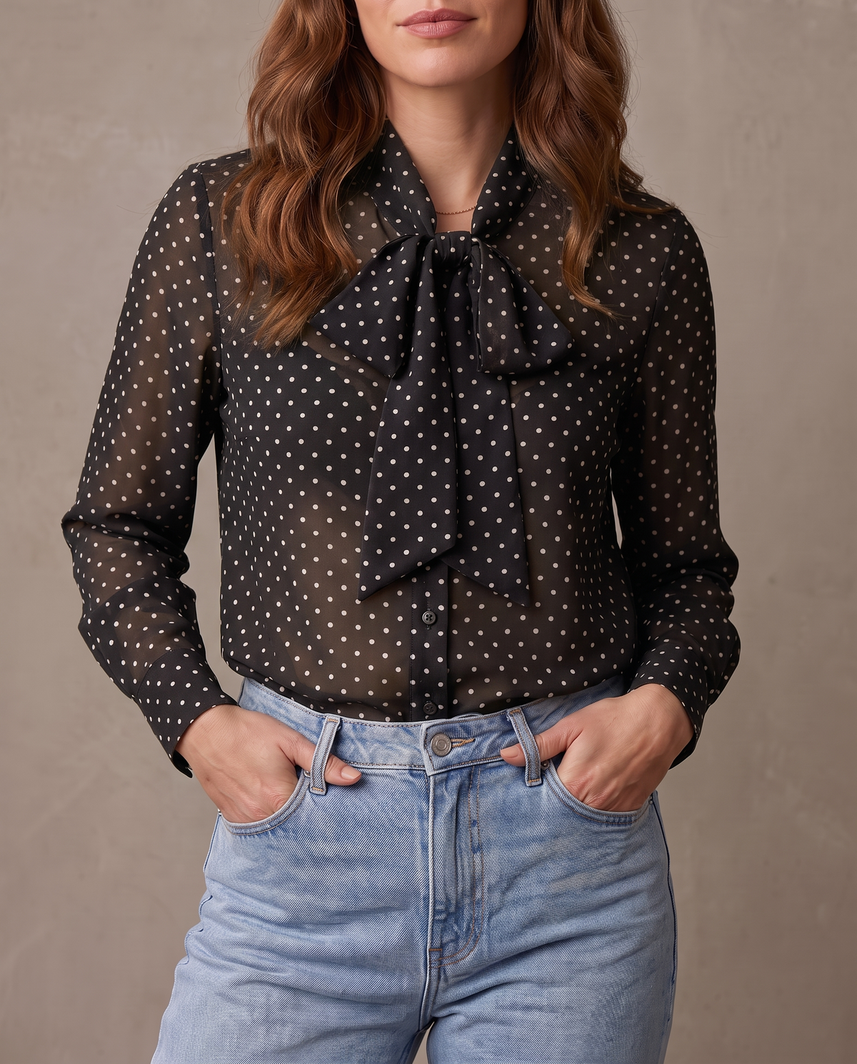 Blusa de lunares con lazo Vera - Negro