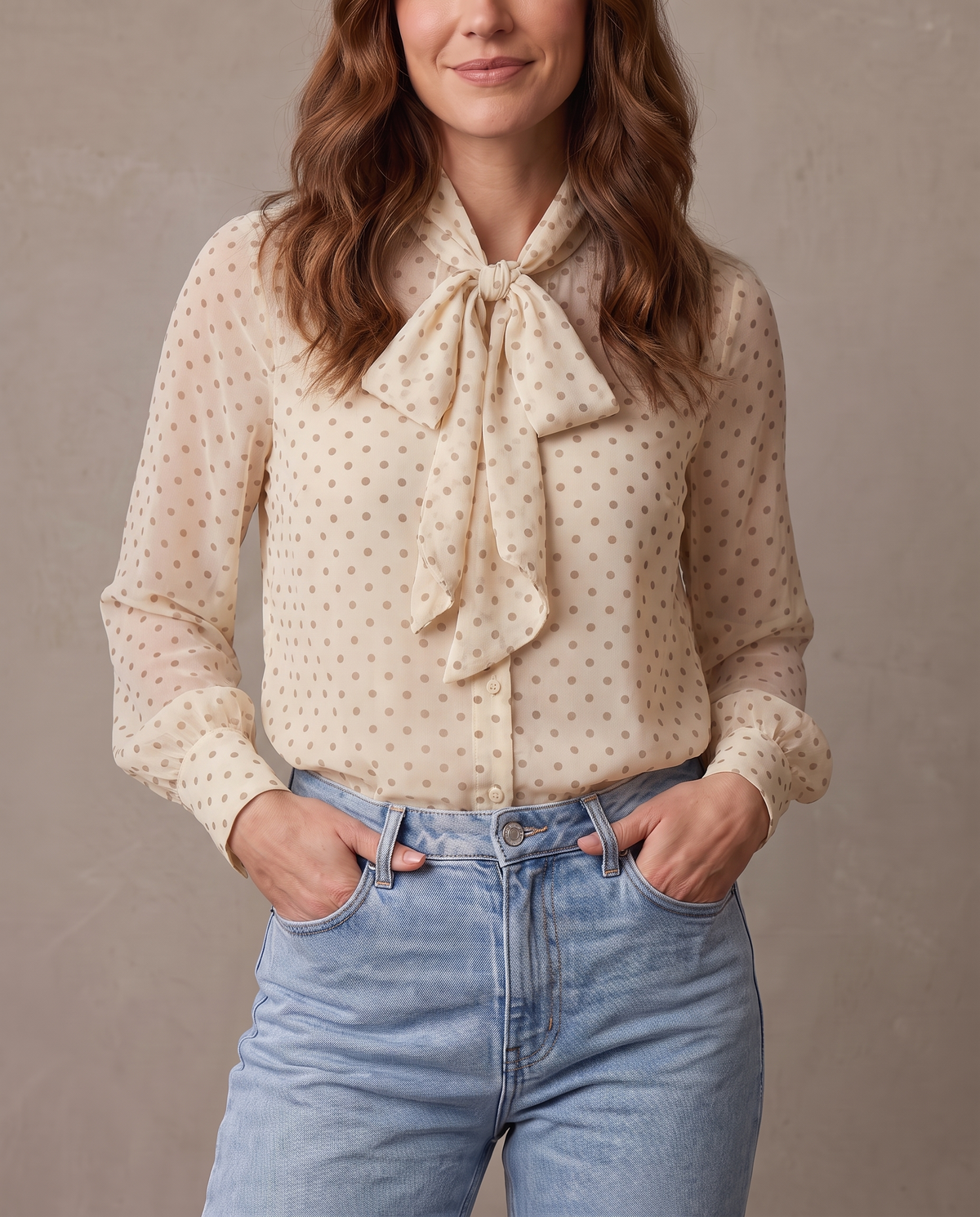 Blusa de lunares con lazada Valeria - Crema