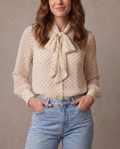 Blusa de lunares con lazada Valeria - Crema