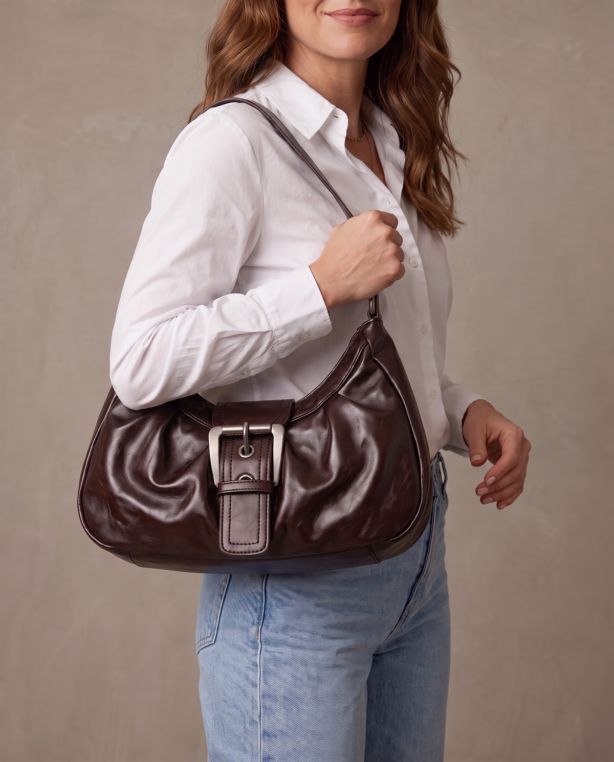Bolso hobo con hebilla Marta, marrón (antigua)