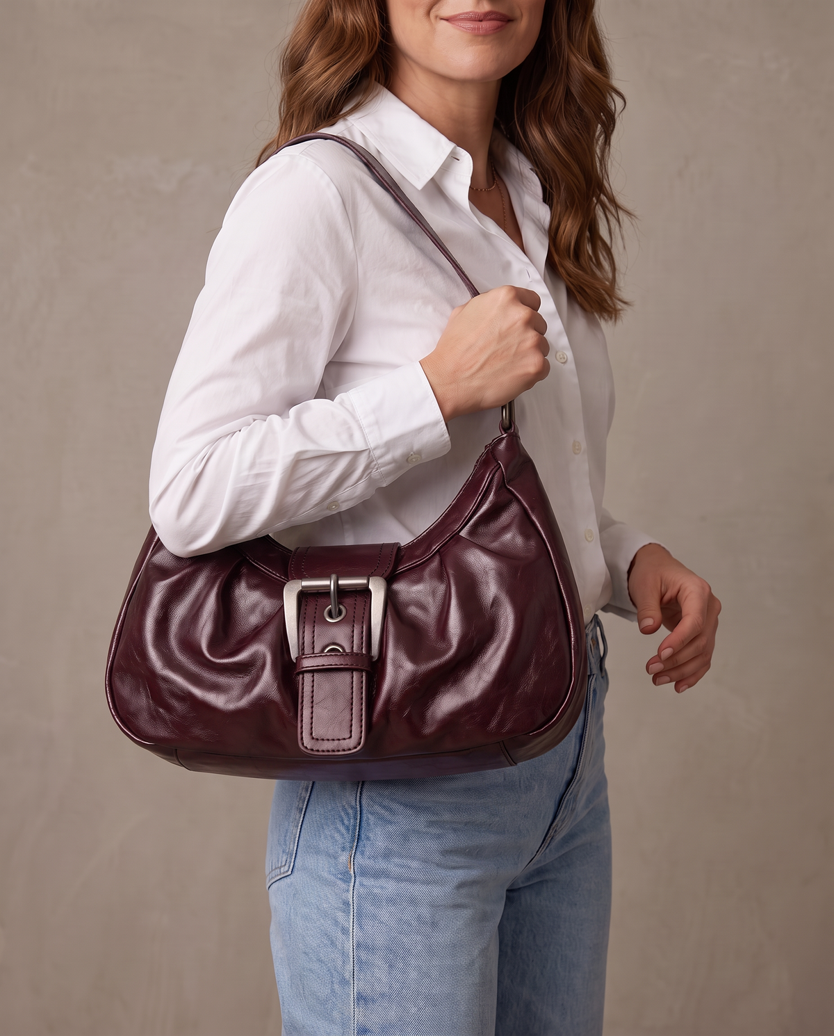 Bolso hobo con hebilla Marta - Burdeos