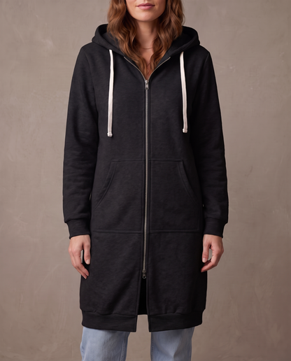 Abrigo sudadera largo con capucha Olivia - Negro