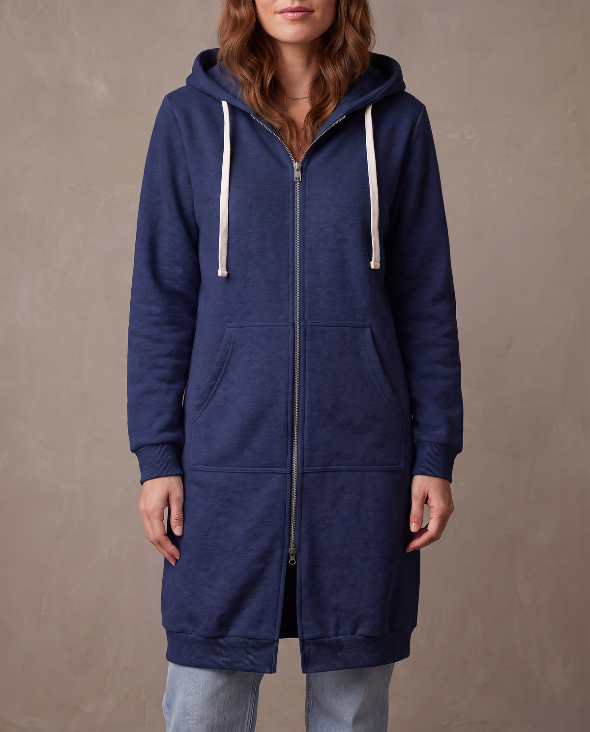 Abrigo sudadera largo con capucha Olivia - Azul marino