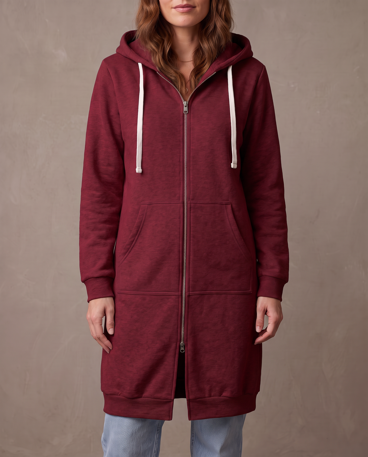 Abrigo sudadera largo con capucha Olivia - Granate