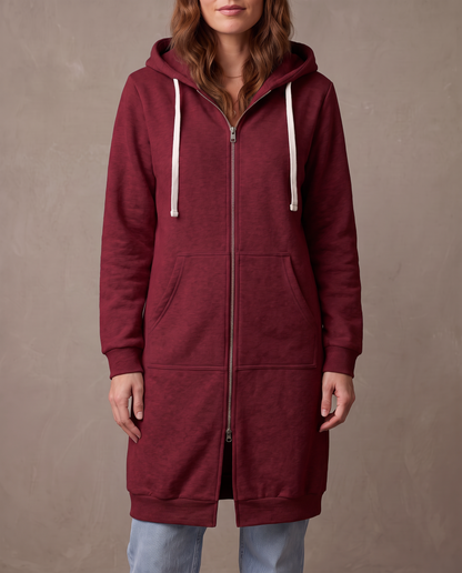 Abrigo sudadera largo con capucha Olivia - Granate