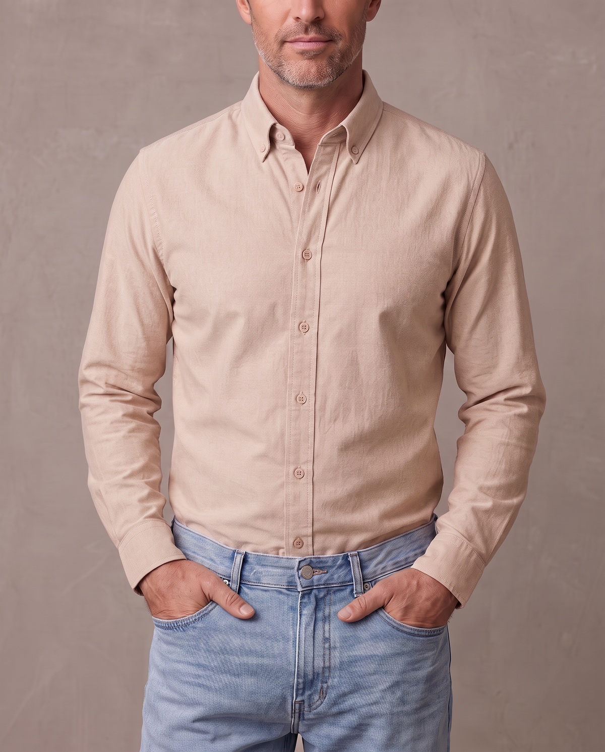 Camisa Oxford de algodón Bruno beige, tono incorrecto (antigua)