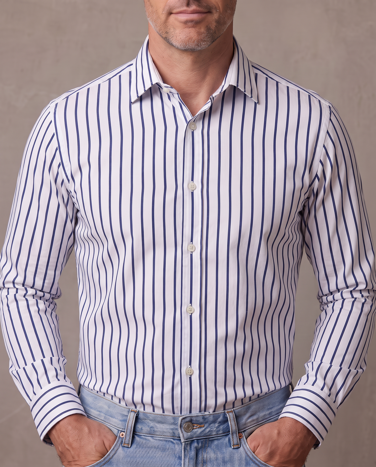 Camisa de rayas sin planchar Lorenzo raya marino, tono incorrecto (antigua)