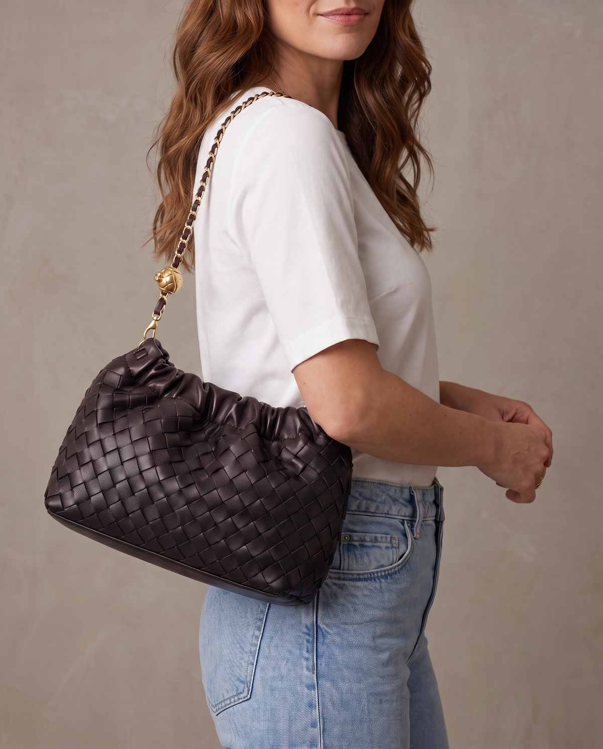 Bolso trenzado con cadena Olivia - Negro