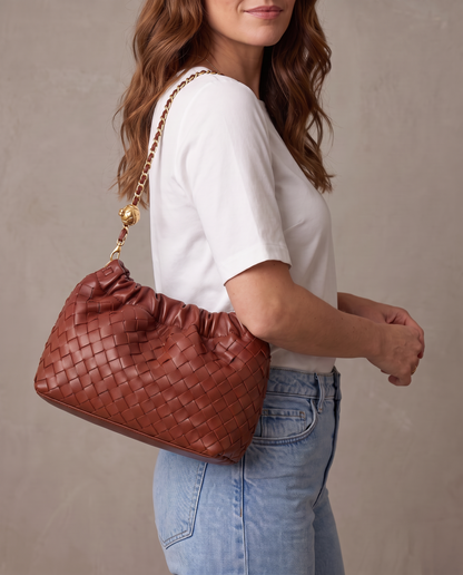 Bolso trenzado con cadena Olivia - Marrón
