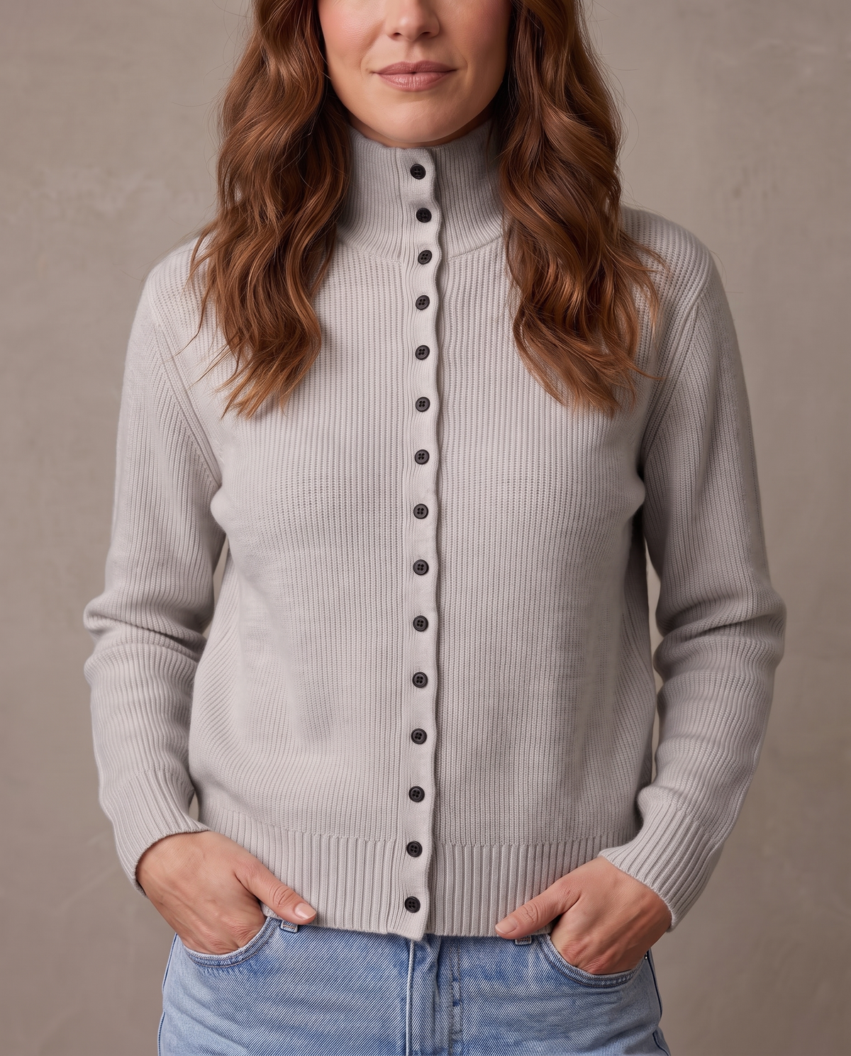 Jersey de cuello alto con botones Ingrid - Gris claro
