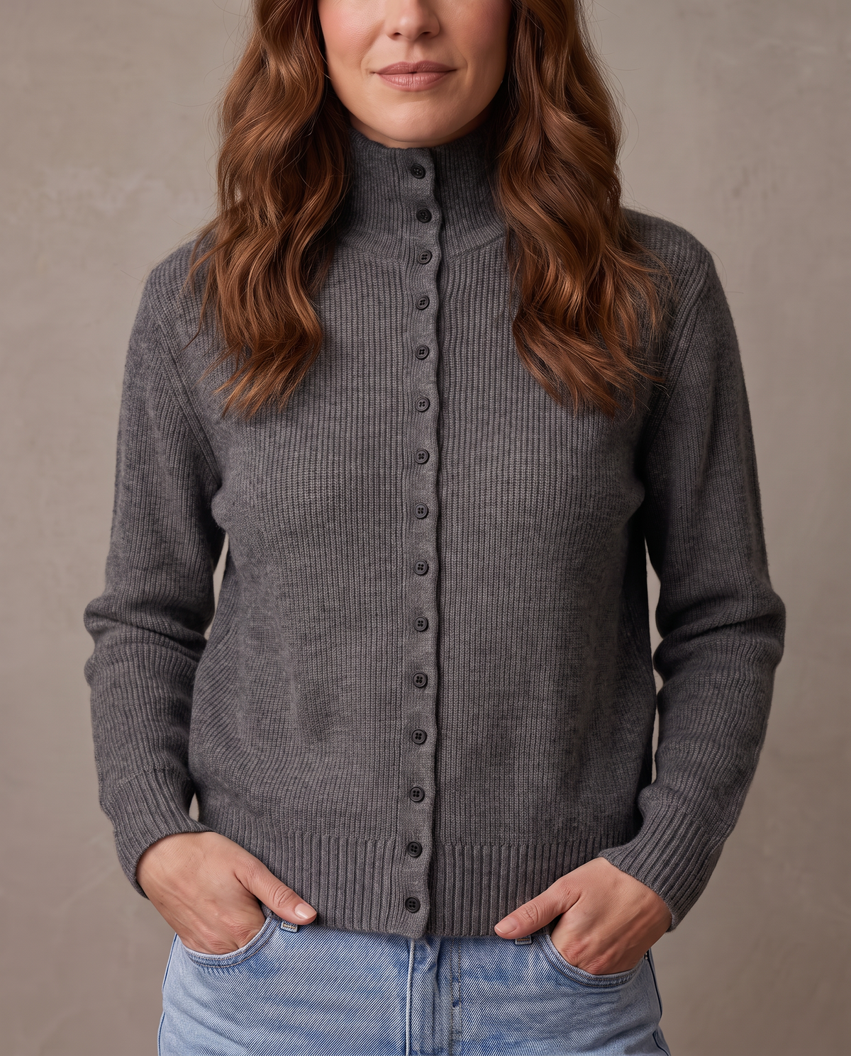 Jersey de cuello alto con botones Ingrid - Gris marengo
