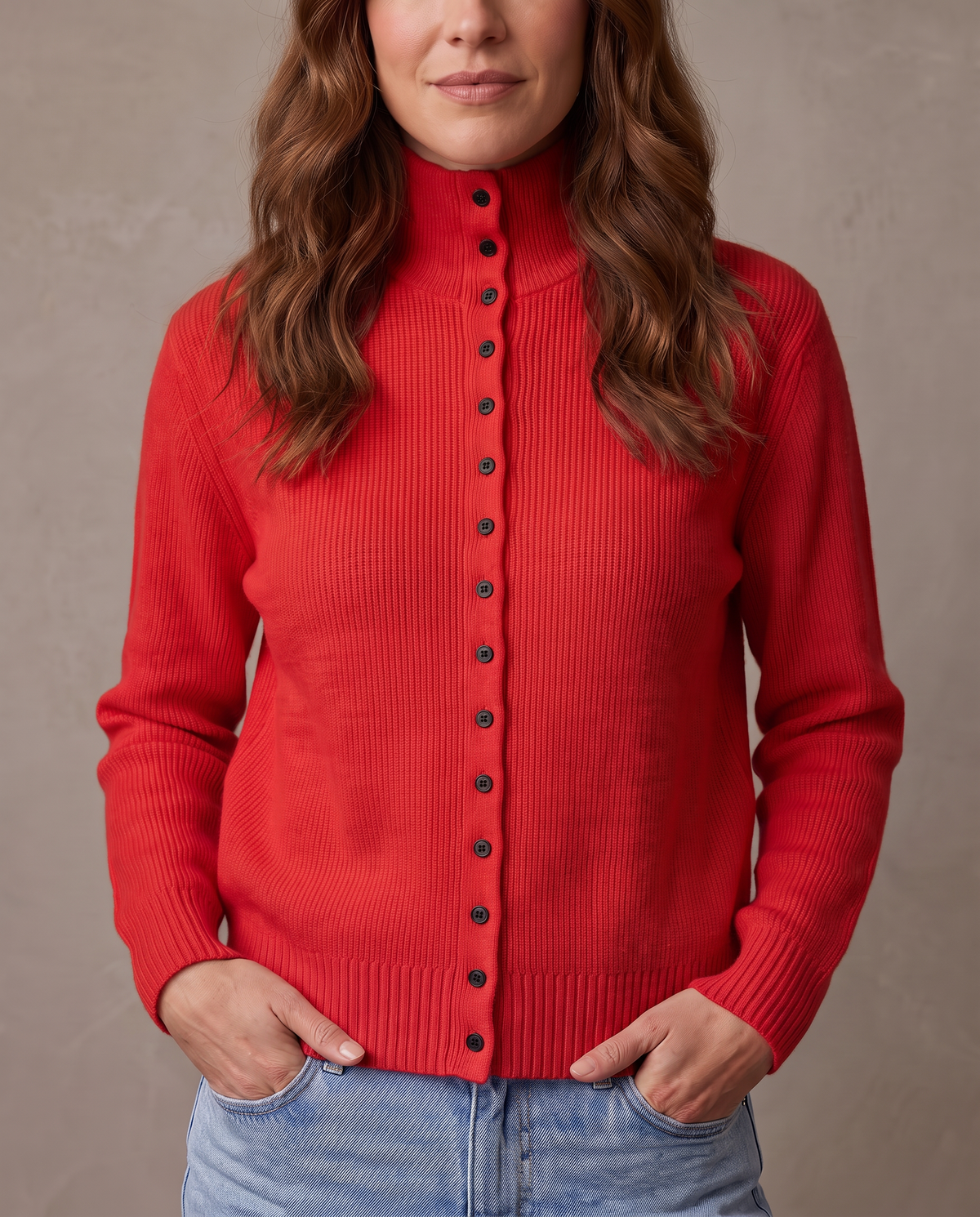 Jersey de cuello alto con botones Ingrid - Rojo