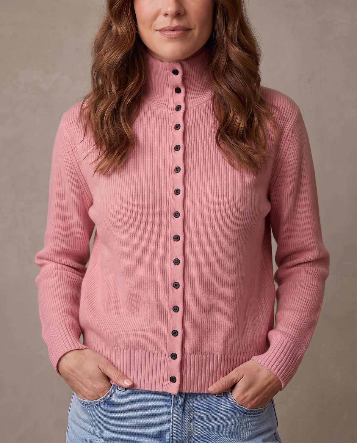 Jersey de cuello alto con botones Ingrid - Rosa