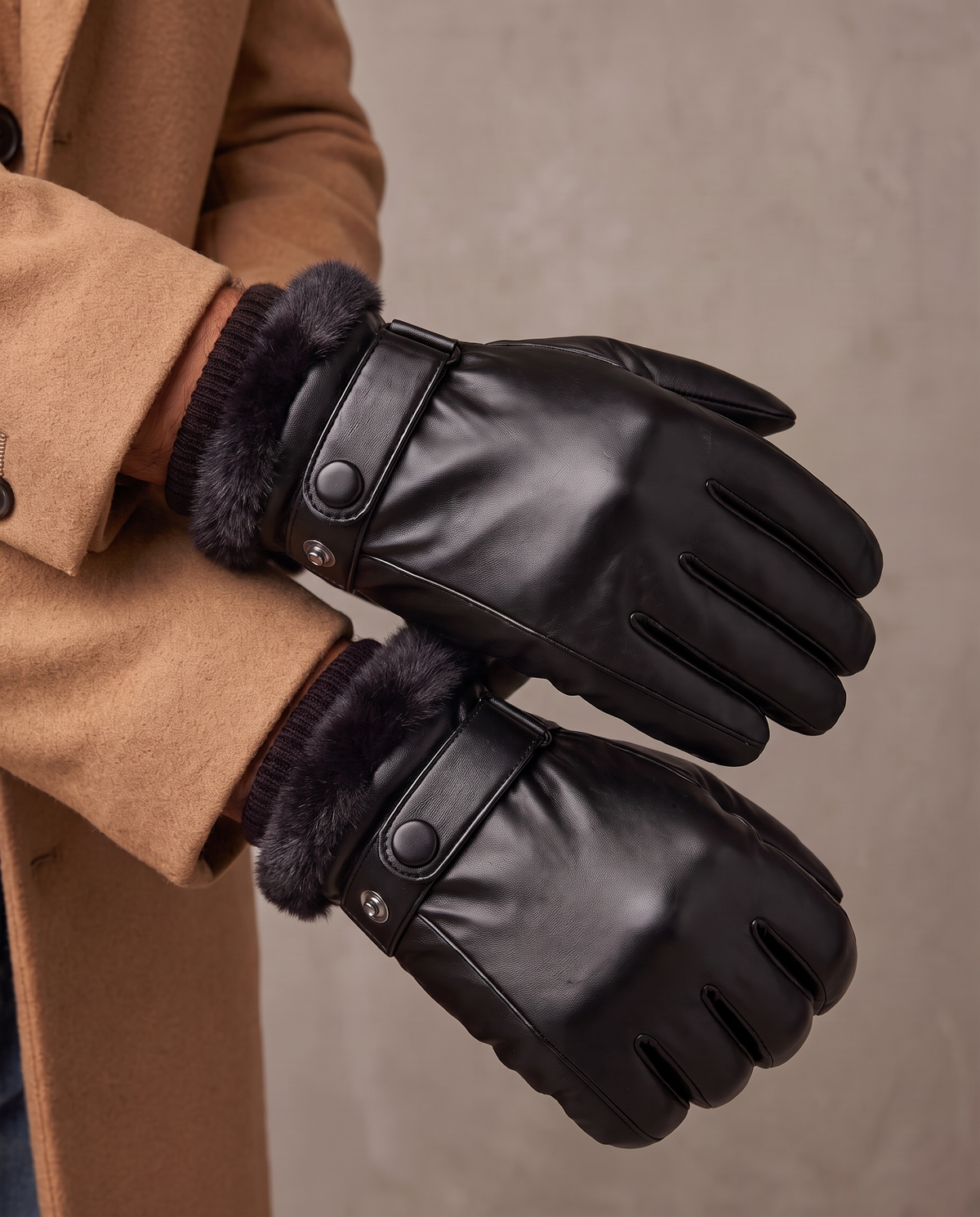 Guantes táctiles de piel sintética Gael - Puño de pelo