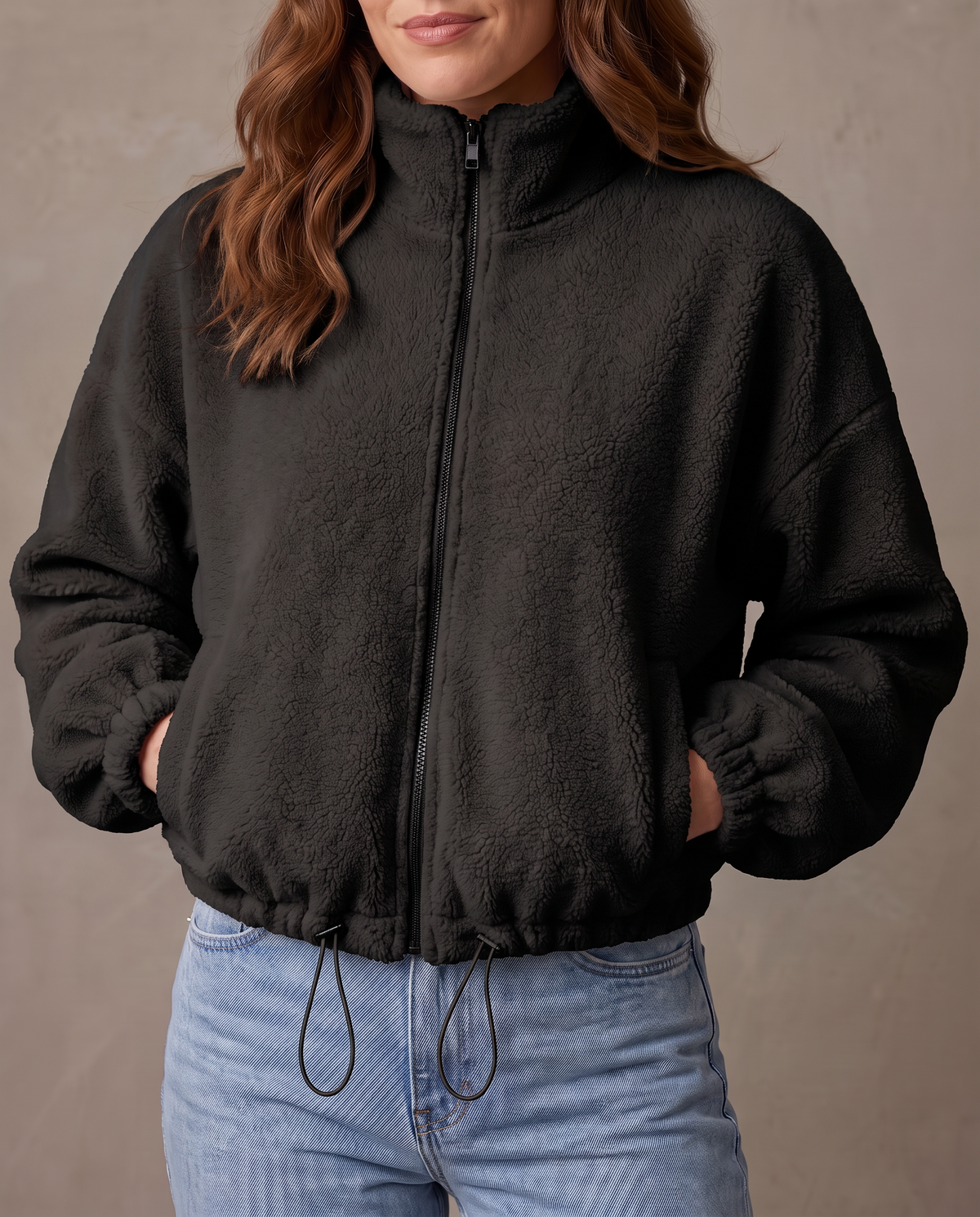 Chaqueta corta de borreguito Carla - Negro