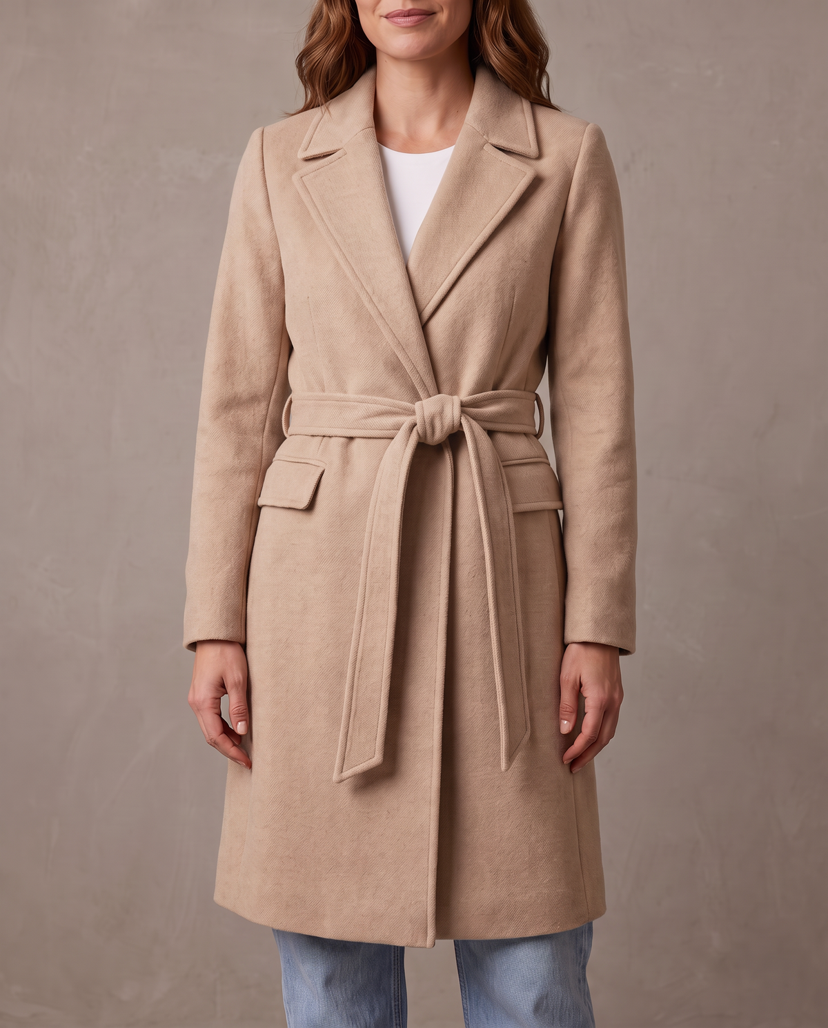 Abrigo largo con cinturón Amaia - Beige