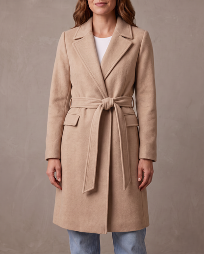 Abrigo largo con cinturón Amaia - Beige