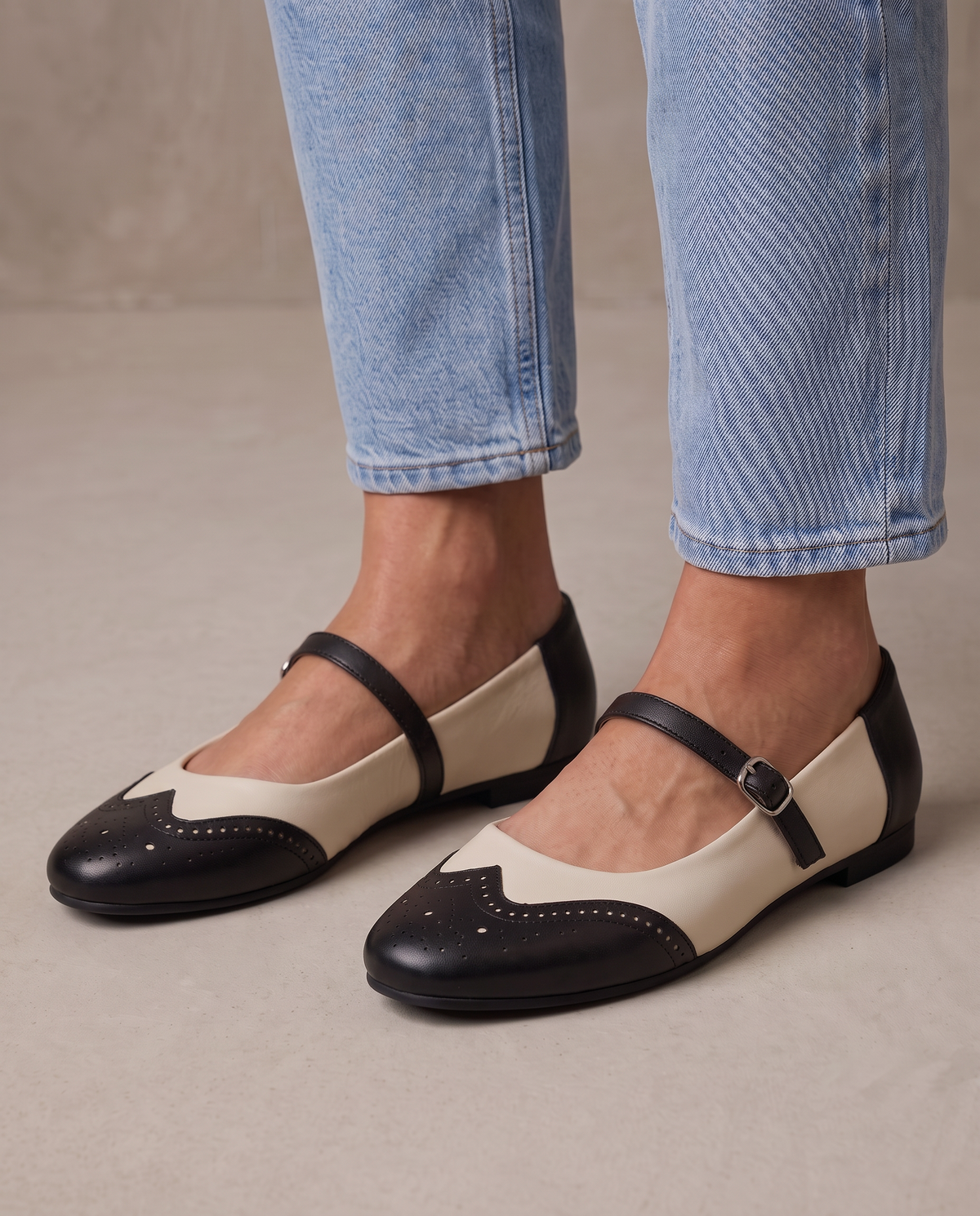 Mary Jane brogue bicolor Colette - Negro y crema