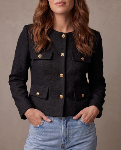 Chaqueta de tweed con botones dorados Margot - Negro