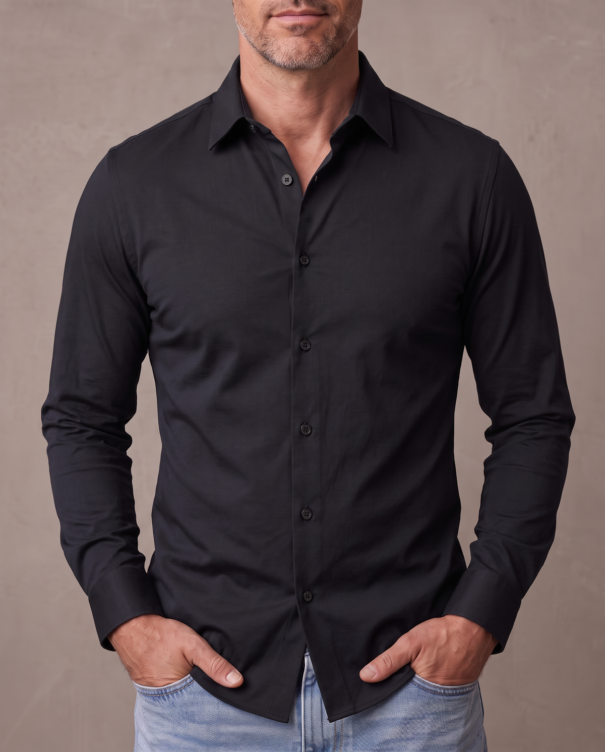 Camisa elástica antiarrugas Leo - Negro