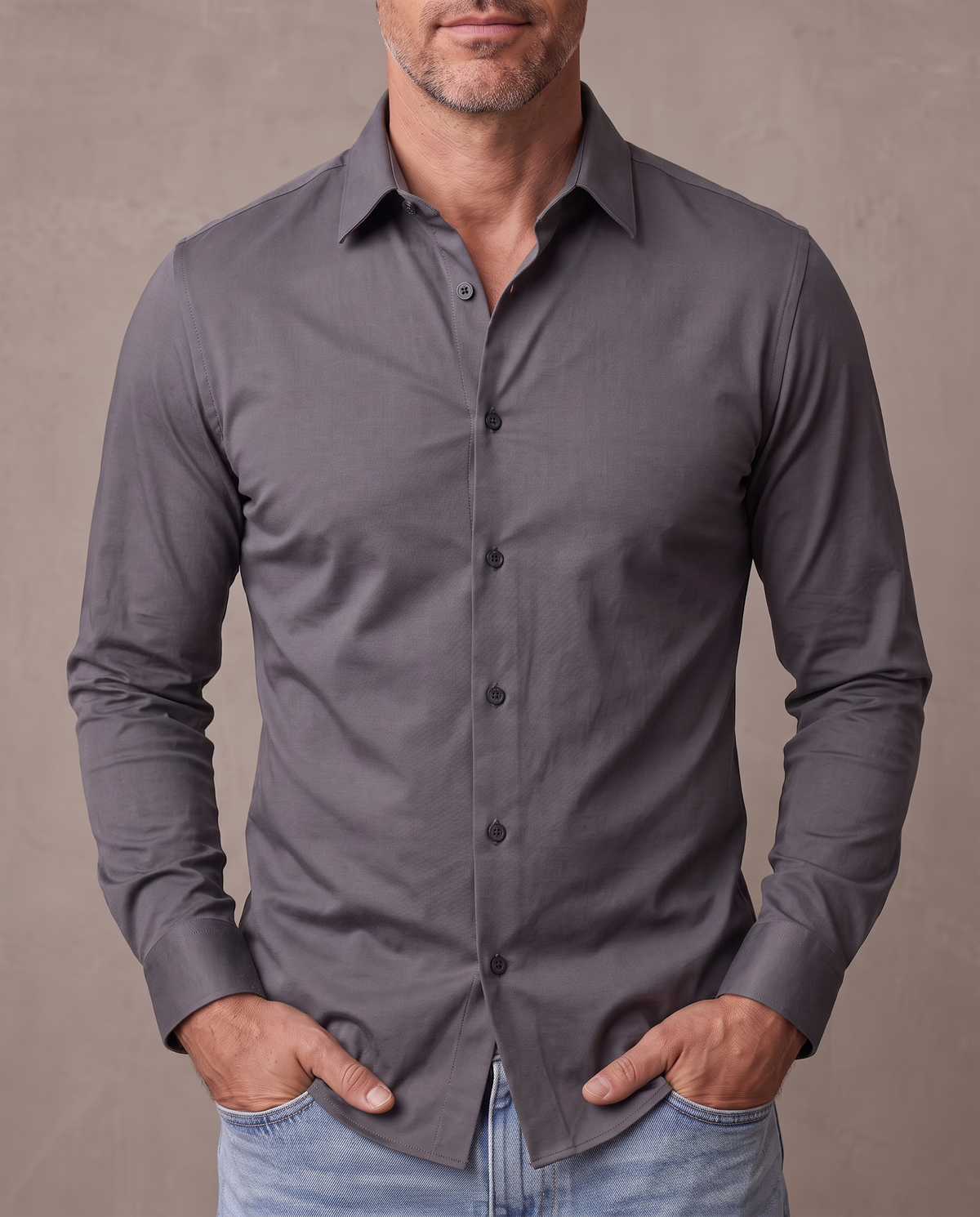 Camisa elástica antiarrugas Leo - Gris