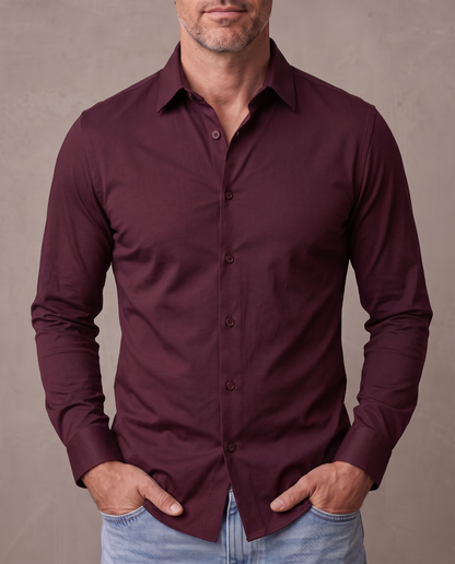Camisa elástica antiarrugas Leo - Burdeos