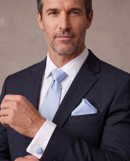 Set de corbata, pañuelo y gemelos Vittorio - Rayas azul claro