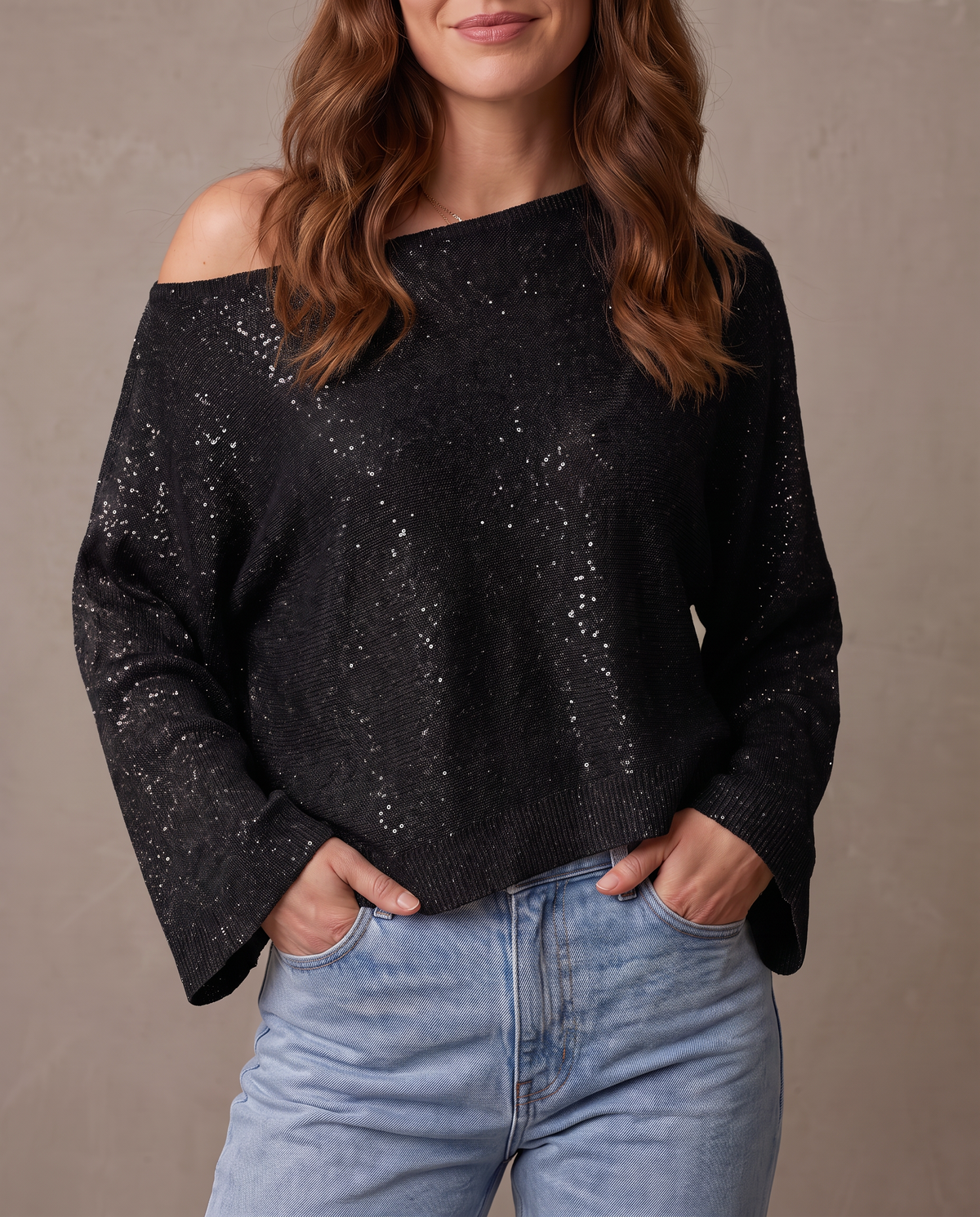 Blusa asimétrica de lentejuelas - Negro