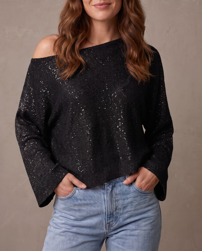 Blusa asimétrica de lentejuelas - Negro