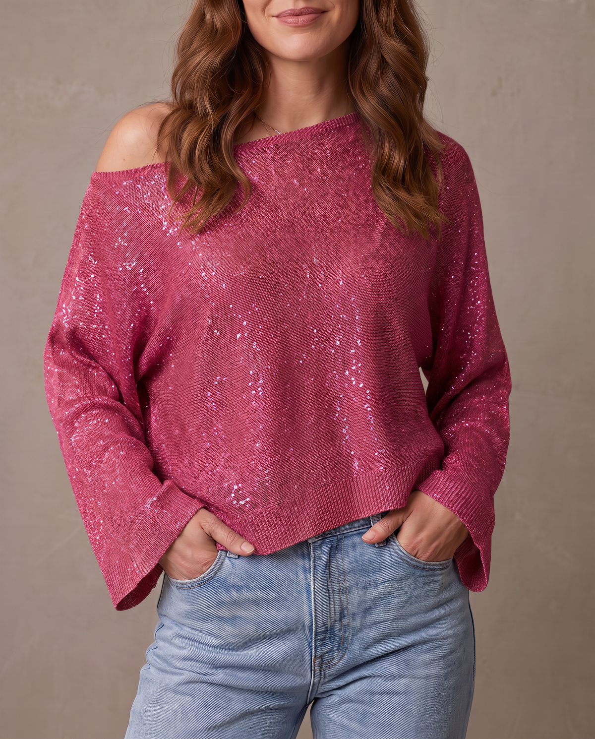 Blusa asimétrica de lentejuelas - Fucsia
