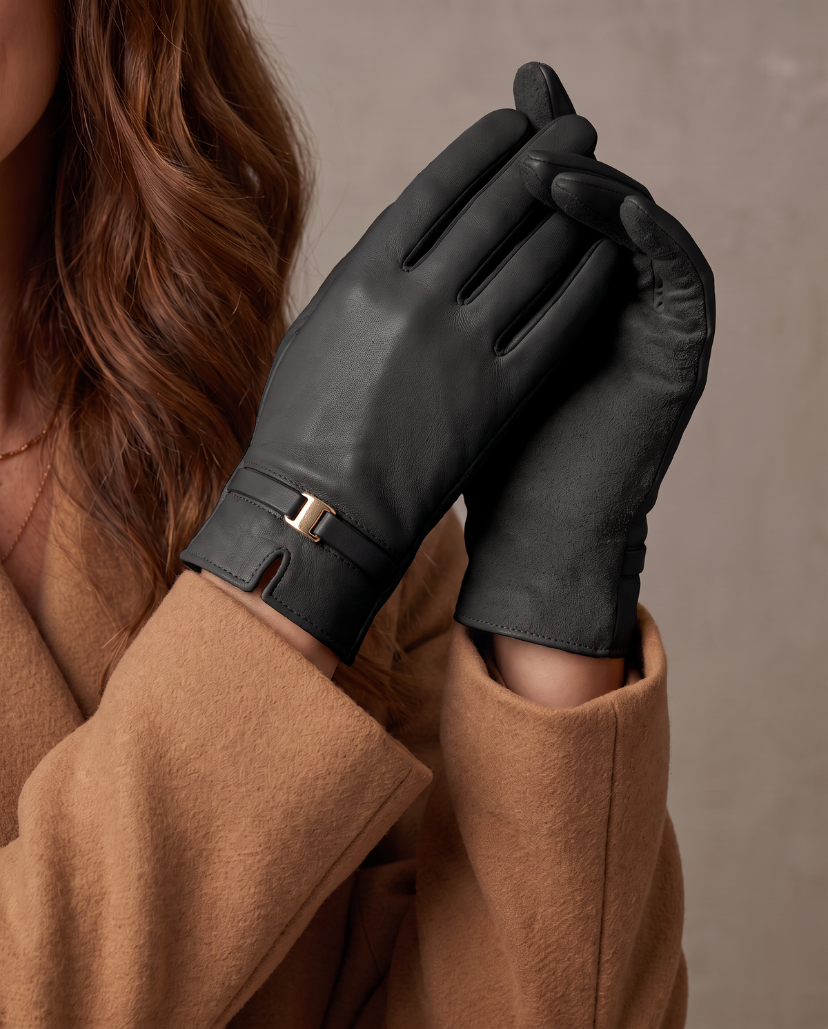 Guantes elegantes de piel vegana - Negro