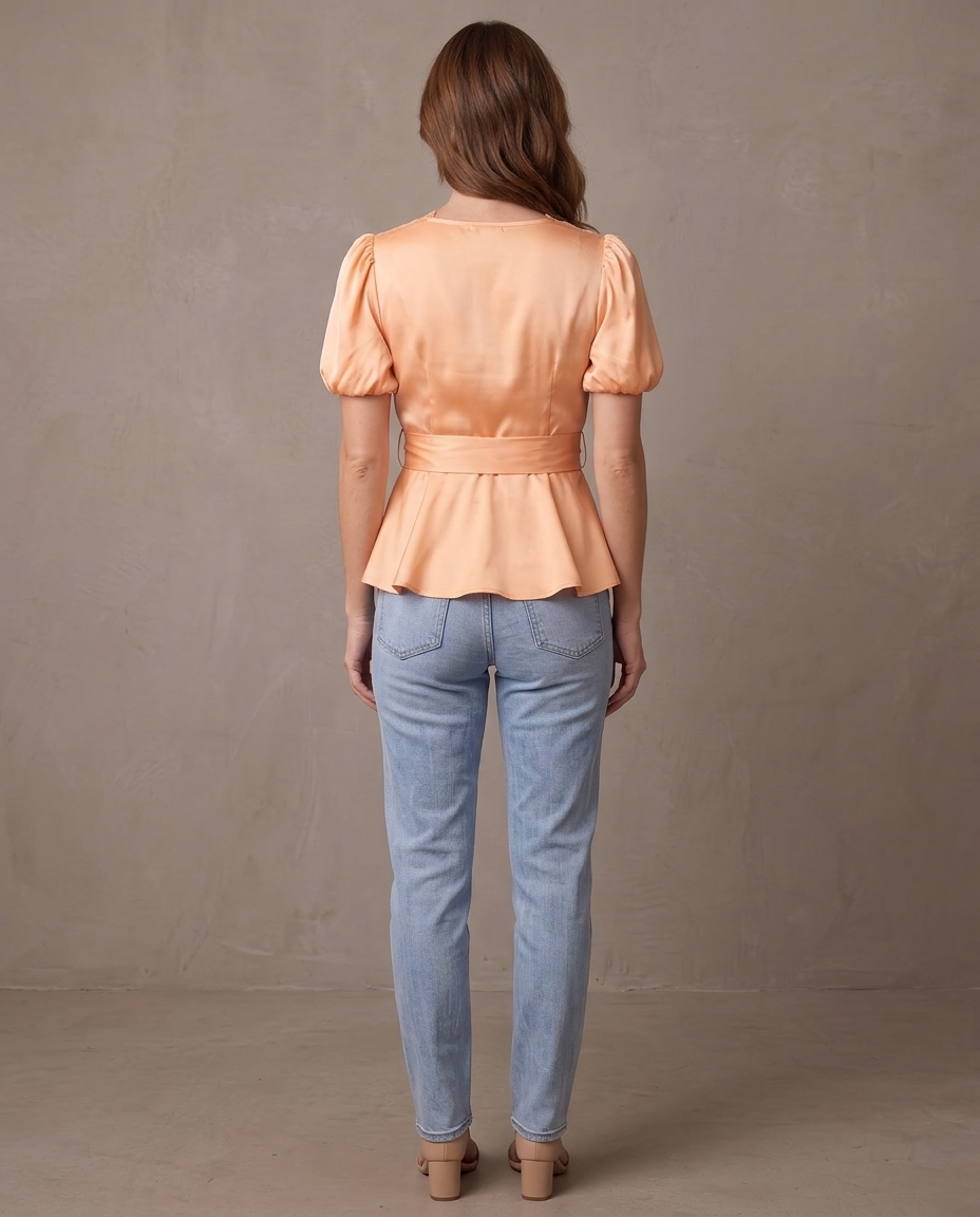 Blusa de satén y encaje Clara, otra vista - Albaricoque