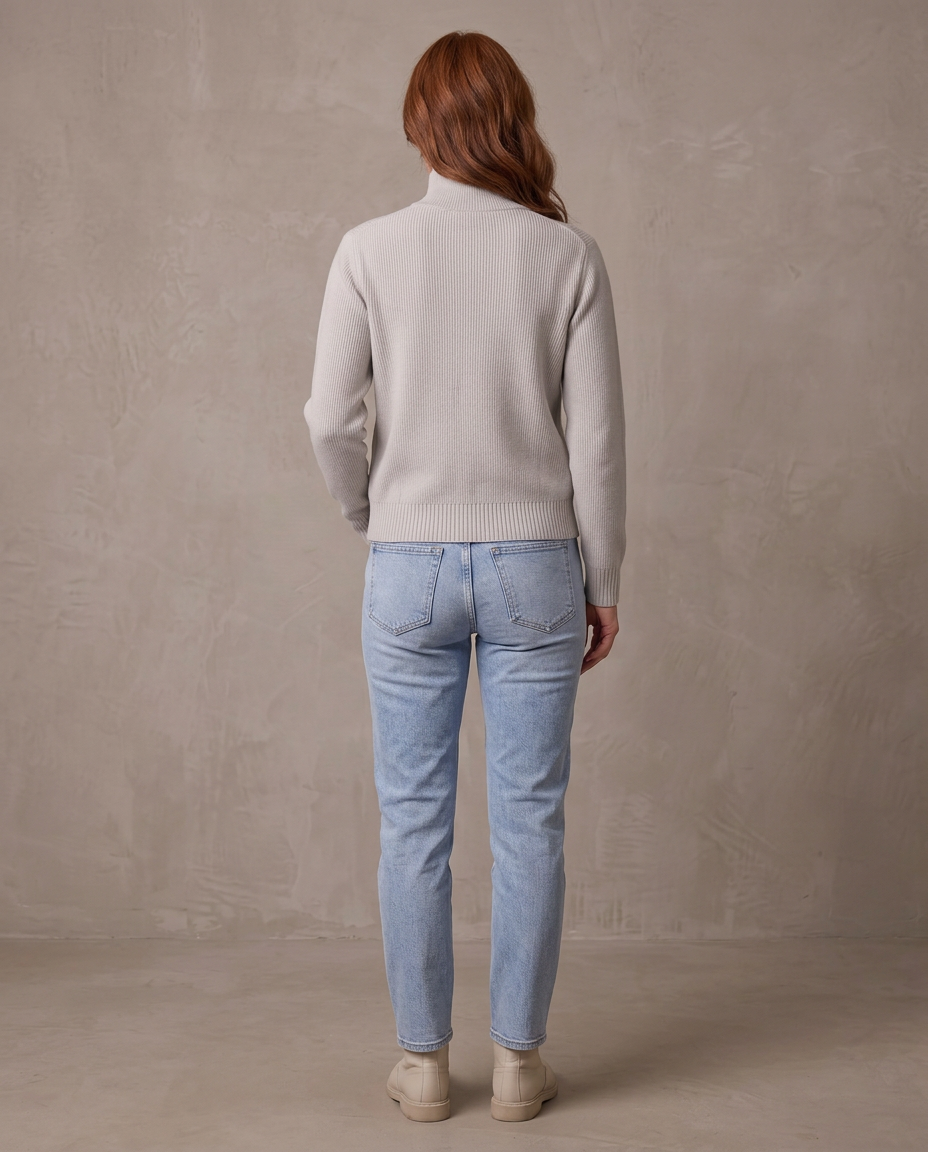 Jersey de cuello alto con botones Ingrid, otra vista - Gris claro