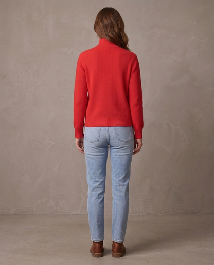 Jersey de cuello alto con botones Ingrid, otra vista - Rojo