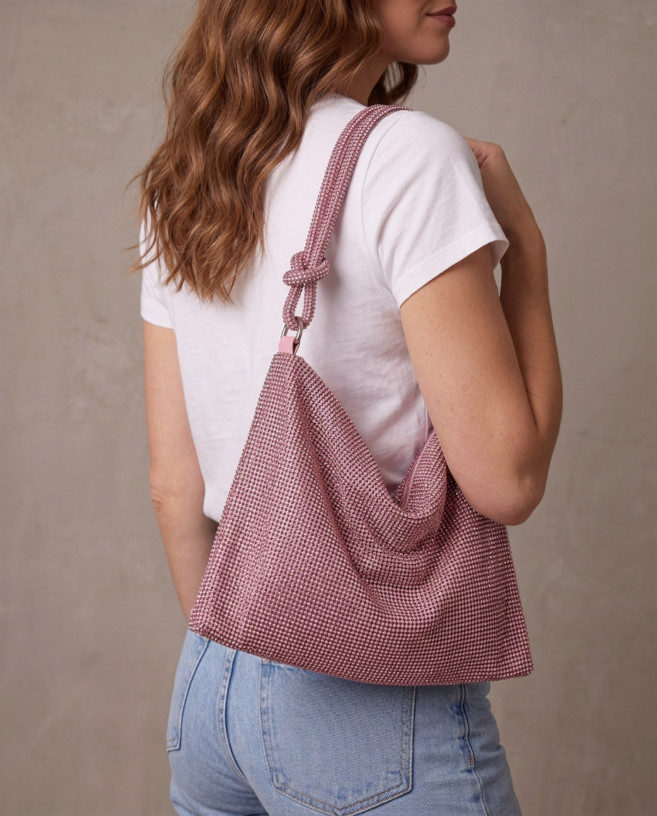 Bolso de pedrería Lisa, otra vista - Rosa