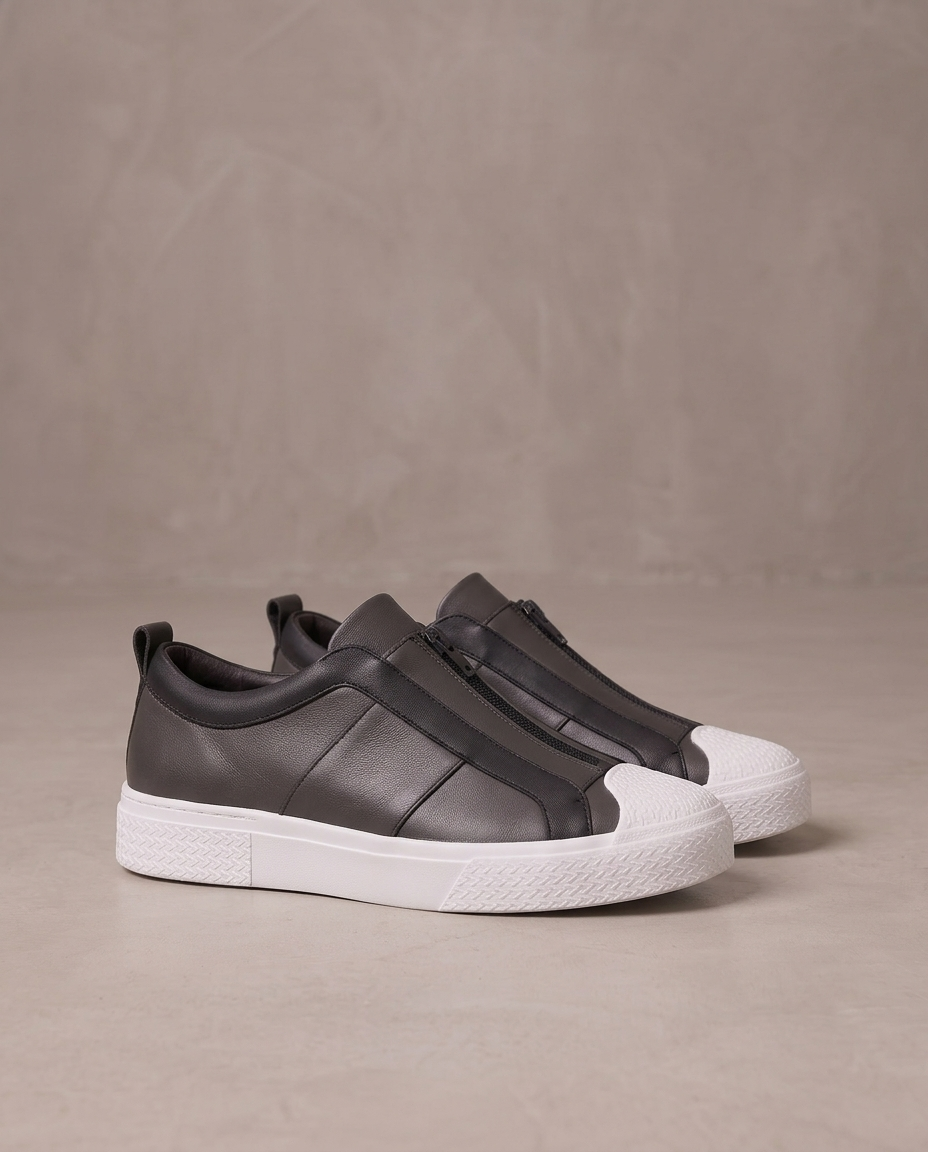 Zapatillas de piel Julien, otra vista - Gris oscuro