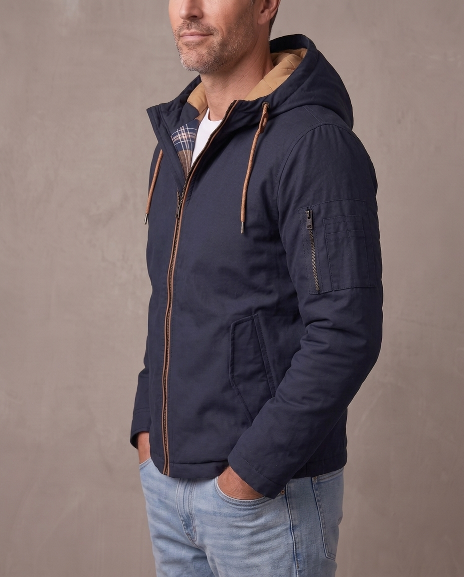 Chaqueta utilitaria Frostline Explorer, vista de tres cuartos - Azul marino