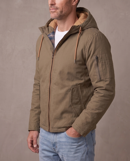Chaqueta utilitaria Frostline Explorer, vista de tres cuartos - Caqui