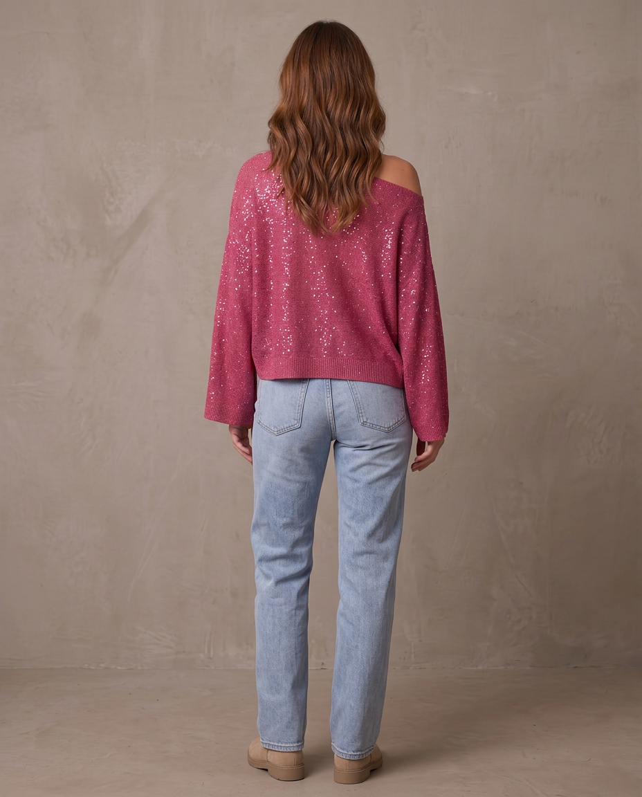 Blusa asimétrica de lentejuelas, otra vista - Fucsia